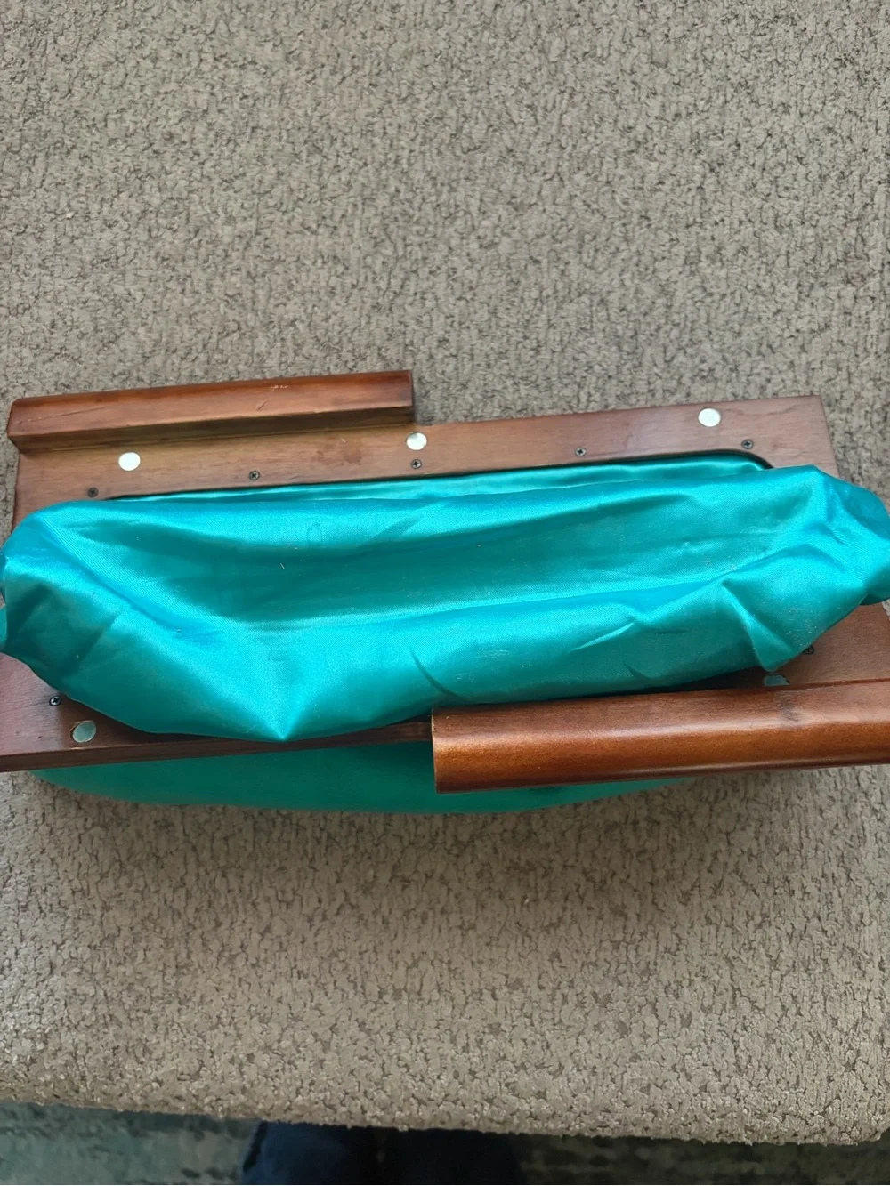 Melie Bianco Teal Leather Frame Clutch vintage